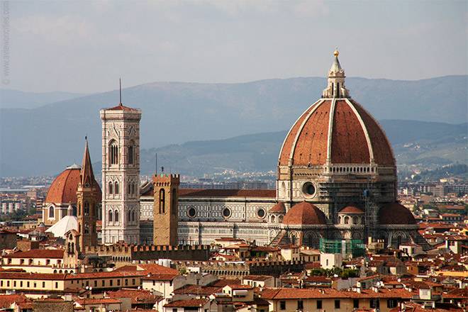 Vista de Florença com a torre do sino e a famosa cúpula do Duomo